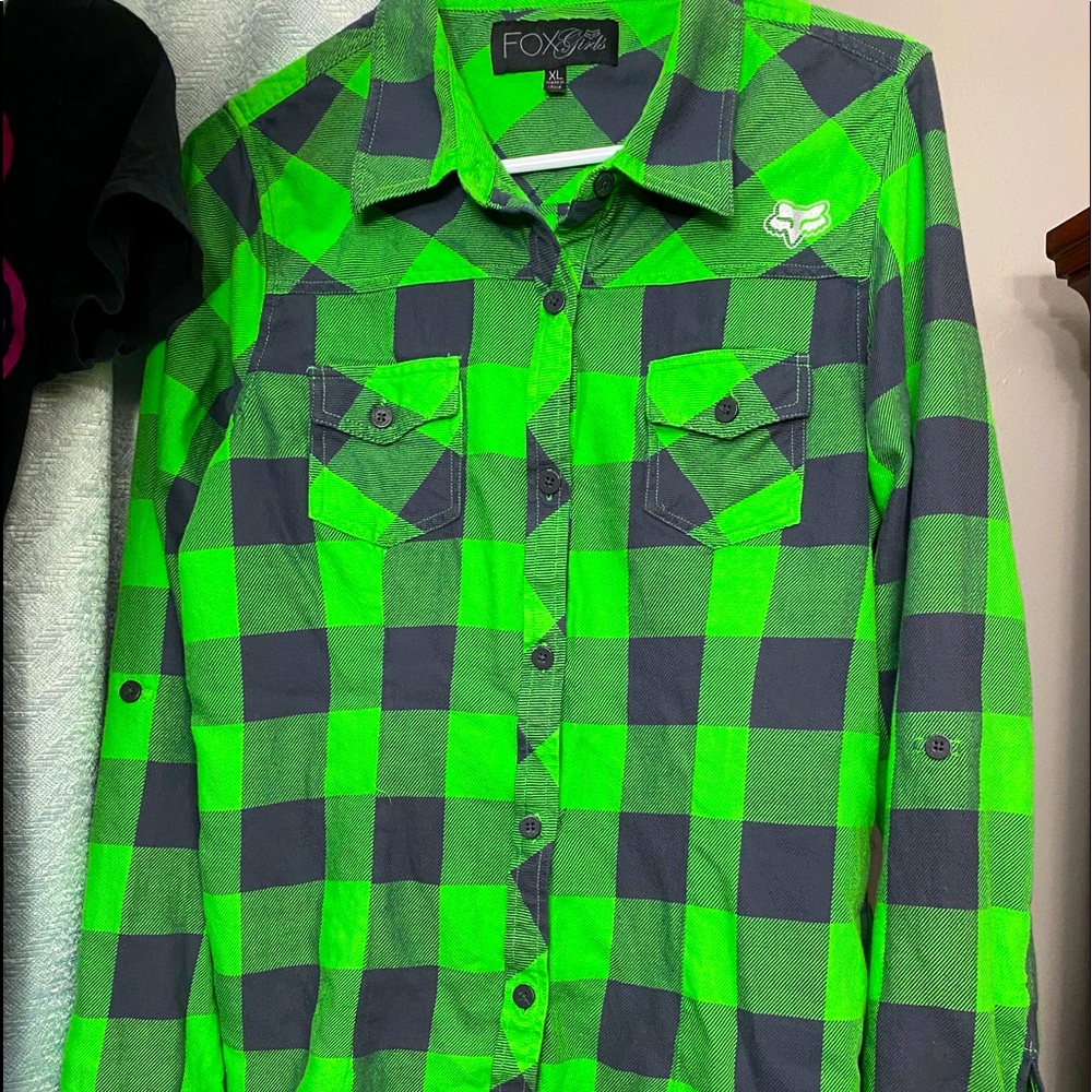 Fox Girls button down plaid flannel shirt